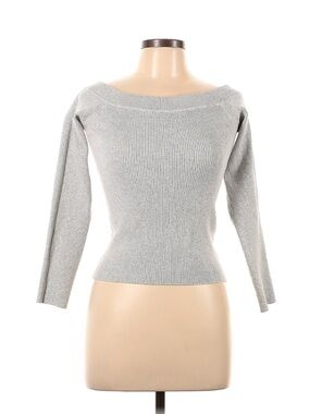 Express Light Gray Ribbed Off-Shoulder Sweater